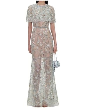 Self-Portrait Sequin-Embellished Cape-Sleeve Maxi Dress - Grey