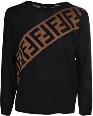 Fendi Ff Motif Paneled Sweater - Black