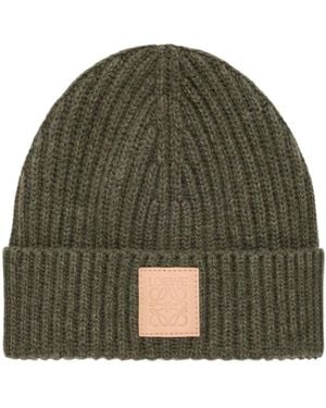 Loewe Logo Patch Knitted Beanie - Green