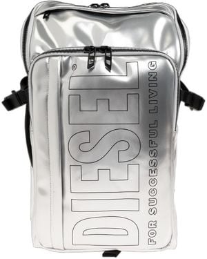 DIESEL Logo Print Zip-Up Backpack - Gray