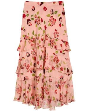 RIXO London Preslee Floral Ruffled Silk-Chiffon Midi Skirt - Red