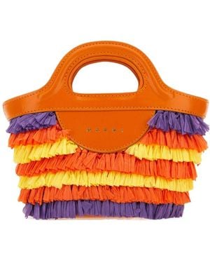 Marni Logo Printed Fringe-Detailed Tote Bag - Orange