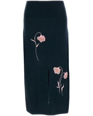 Erdem Flower-Embroidered Skirt - Blue