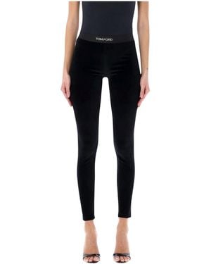 Tom Ford Stretch Lustrous Velour Signature Leggings - Black