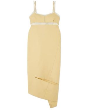 Sacai Asymmetric Paneled Wool-Crepe And Chiffon Midi Dress - Metallic