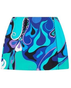 PUCCI Orchidee Print Silk Skirt - Blue