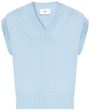 Ami Paris Ami De Coeur V-Neck Vest - Blue