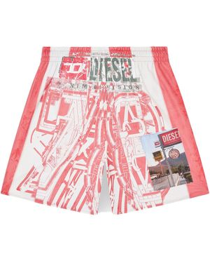 DIESEL P-Kurt Photo Patches Graphic Printed Shorts - Red