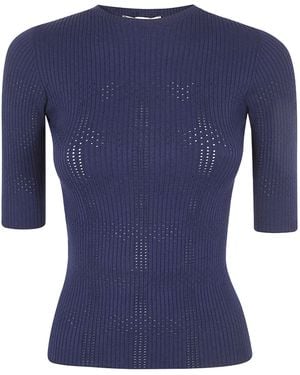 Twinset Short-Sleeved Crewneck Ribbed Top - Blue