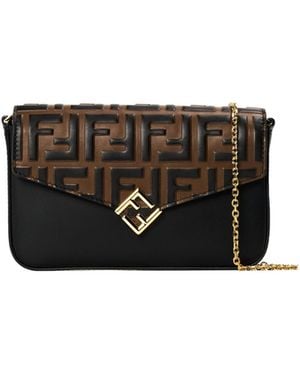 Fendi Ff Diamonds Wallet On Chain - Black
