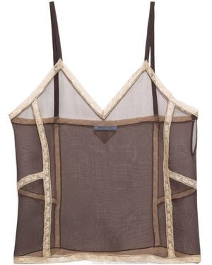 Prada Organza Intarsia Top - Brown