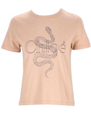 Chloé Chloé Snake Printed Crewneck T-Shirt - Pink