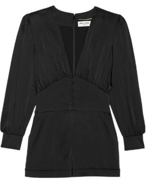 Saint Laurent Long Sleeved V-Neck Jumpsuit - Black