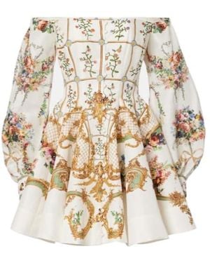 CAMILLA Floral Linen And Silk Bustier Dress - Natural