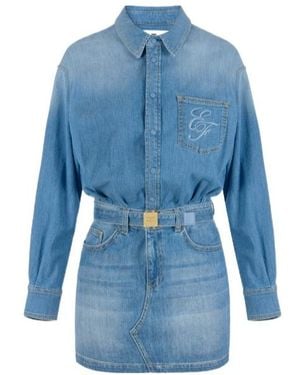 Elisabetta Franchi Denim Mini Dress With Belt - Blue