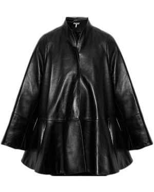 Loewe Peplum Leather Coat - Black