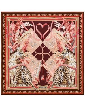 Ferragamo Feline Print Silk Foulard - Pink