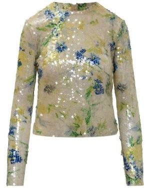 MSGM Sequin Floral Knit Top - Green