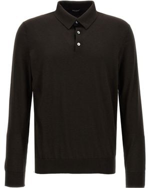 ZEGNA Long Sleeved Straight Hem Polo Shirt - Black