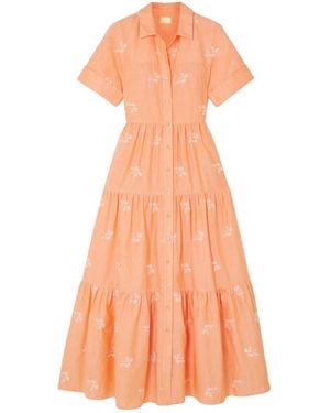 Erdem Helena Multi-Layer Embroidered Shirt Dress - Orange