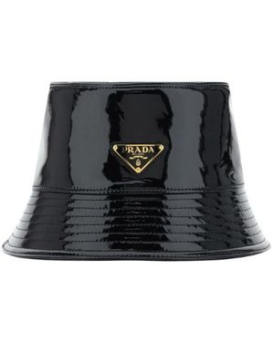 Prada Triangle Logo Plaque Bucket Hat - Black