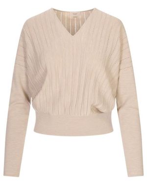 Agnona V-Neck Knit Pullover - Natural