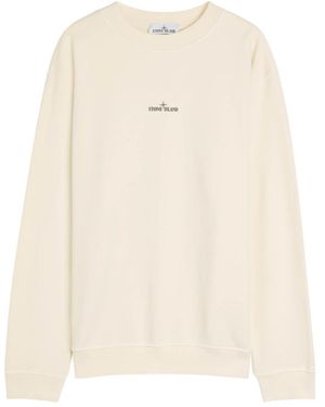 Stone Island Logo-Print Cotton Sweatshirt - Natural