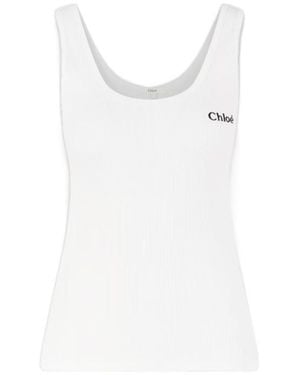 Chloé Round Neck Sleeveless Vest - White