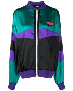 DSquared² Colour-Block Zipped Bomber Jacket - Green