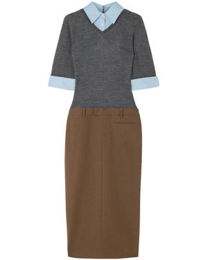 STAUD Geo Layered Woven Midi Dress - Multicolour