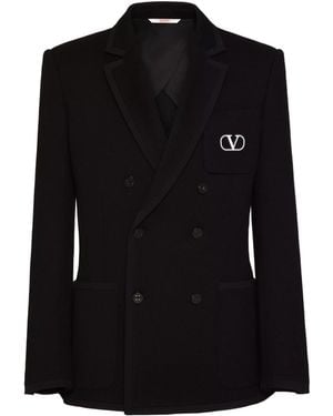 Valentino Double-Breasted Long-Sleeved Blazer - Black