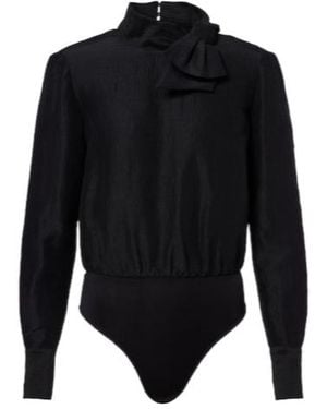 Roland Mouret Bow-Detail Jacquard Ramie And Silk Bodysuit - Blue