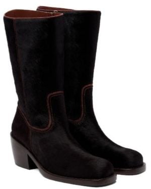 Dries Van Noten Calf Hair Mid-Calf Boots - Black