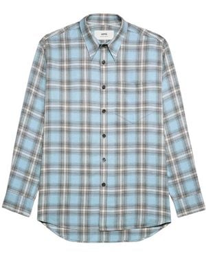 Ami Paris Checked Long-Sleeved Shirt - Blue