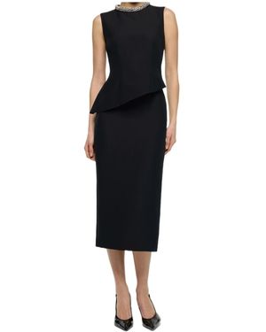 Roland Mouret Crystal Neck Trimmed Asymmetric Peplum Midi Dress - Black