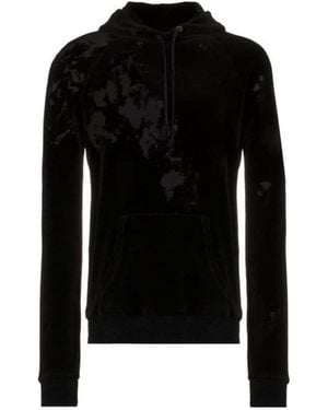 Saint Laurent Distressed Effect Drawstring Velvet Hoodie - Black