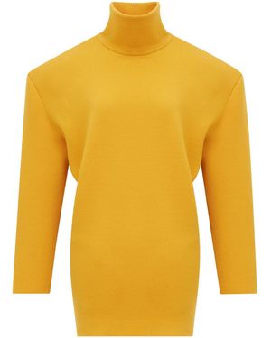 Saint Laurent High Neck Knitted Boxy Dress - Yellow