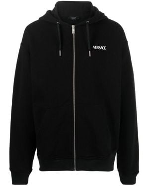 Versace Graphic Printed Zipped Hoodie - Black