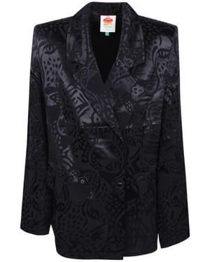 FARM Rio Patterned Double-Breasted Jacket - Blue