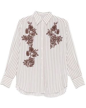 ERMANNO FIRENZE Floral-Embroidered Striped Shirt - White