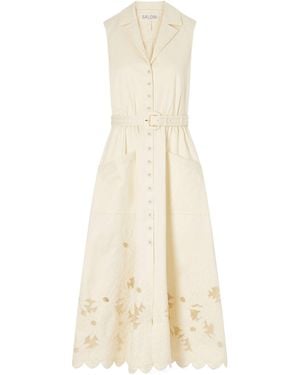 Saloni Embroidered Poplin Midi Dress - White