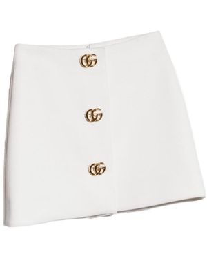 Gucci Double G Button Crêpe Skirt - White