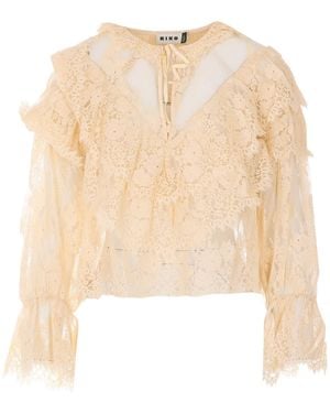 RIXO London Lace Ruffled Top - Natural