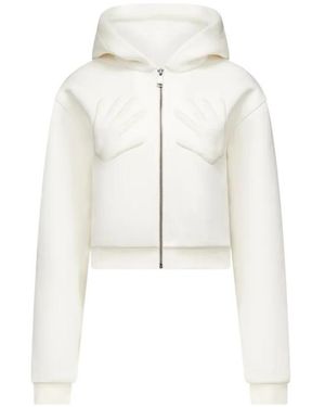 Area Embossed Handprint Hoodie - White