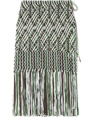 Wales Bonner Java Fringed Macramé Midi Skirt - Green