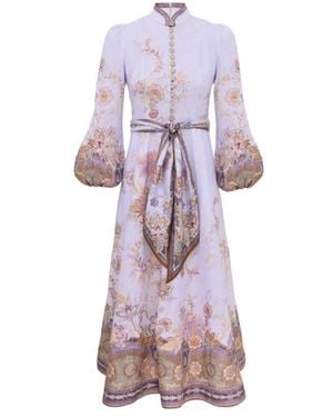 Zimmermann Floral Belted Shirt Dress - Purple