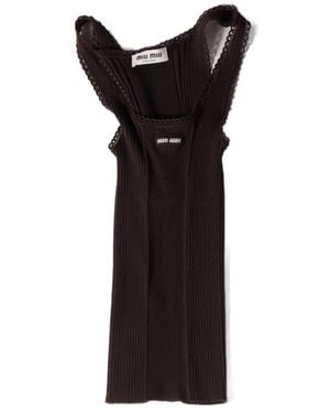 Miu Miu Striped Ribbed Vest - Black