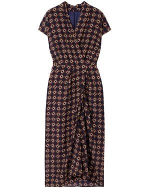 Dries Van Noten Wrap-Effect Printed Silk-Crepe Midi Dress - Purple