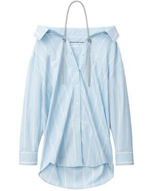 Alexander Wang Crystal-Embellished Striped Cotton Shirt - Blue