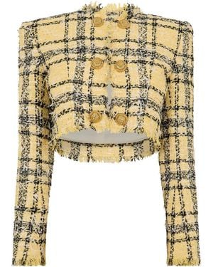 Balmain Check Tweed Cropped Jacket - Metallic